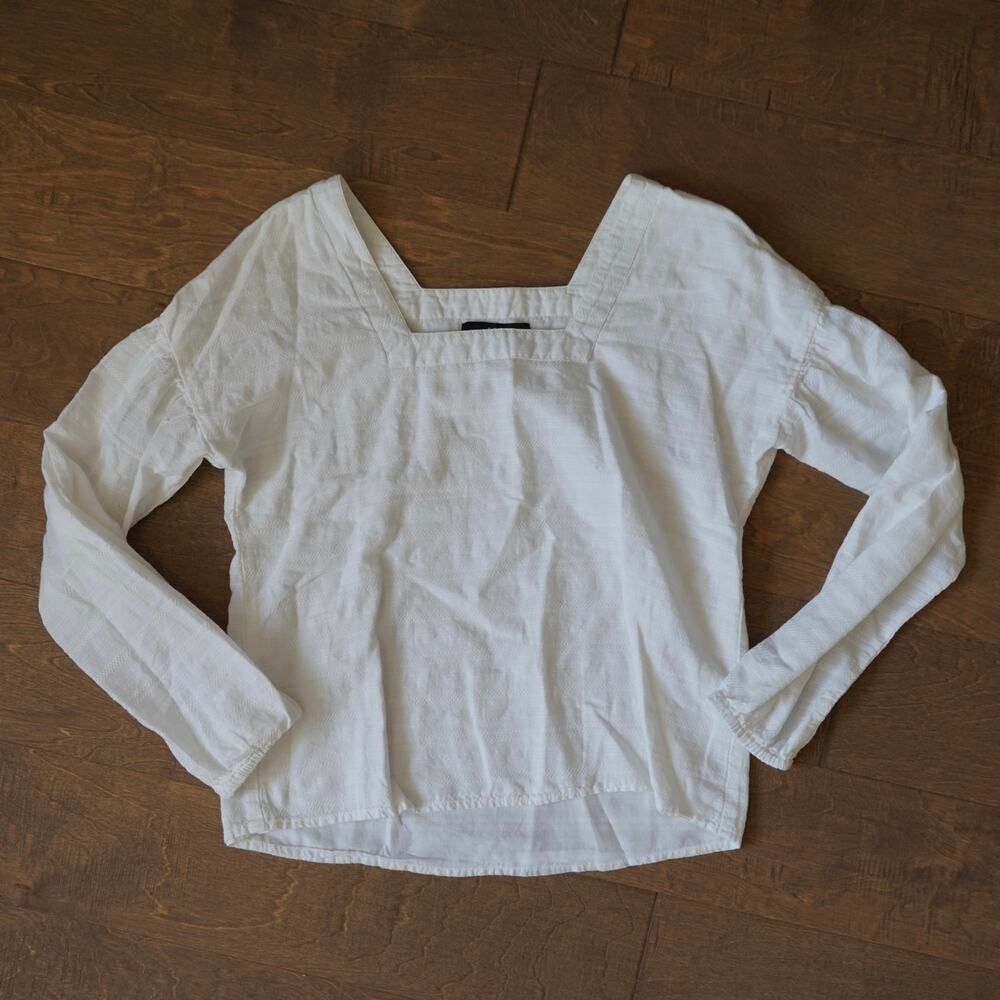 Able The Label 100% Cotton Long Sleeve Square Neck Top White Womens Size XS